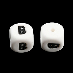 Letter B 20Pcs White Cube Letter Silicone Beads 12x12x12mm Square Dice Alphabet Beads with 2mm Hole Spacer Loose Letter Beads for Bracelet Necklace Jewelry Making, Letter.B, 12mm, Hole: 2mm