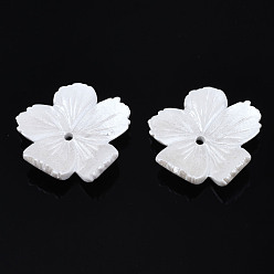 White Opaque Resin Bead Caps, 5-Petal, Flower, White, 29x30x7mm, Hole: 2mm
