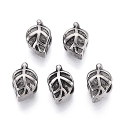 Античное Серебро 304 бусины европейского стиля из нержавеющей стали с крупными отверстиями, лист, античное серебро, 12.5~13x8x9 мм, отверстие : 4~5 мм