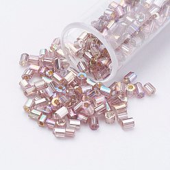 Thistle 11/0 Two Cut Round Hole Glass Seed Beads, Hexagon, Silver Lined, Rainbow Plated, Thistle, 2x2mm, Hole: 0.5mm, about 41000pcs/pound