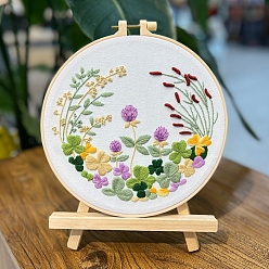 Plum Flower Pattern DIY Embroidery Kits, Including Embroidery Cloth & Thread, Needle, Embroidery Hoop, Instruction Sheet, Plum, 200mm