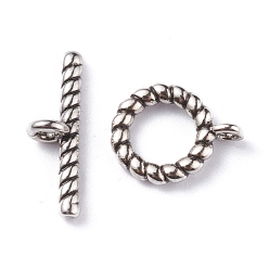 Antique Silver Brass Toggle Clasps, Bar & Ring, Antique Silver, Ring: 13.5x10.5x2mm, Bar: 17.5x4x5.5mm, Hole: 1.8mm