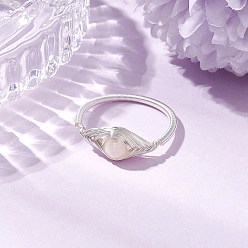 Серебро Перстни из натурального жемчуга конский глаз, кольца из медной проволоки, серебряные, 7.5 мм, внутренний диаметр: 19 мм