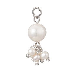 Нержавеющая Сталь Цвет Подвески из натурального культивированного пресноводного жемчуга картофельного цвета, подвески-кисточки с бусинами и 304 соединительными кольцами из нержавеющей стали, белые, цвет нержавеющей стали, 20.5x11 мм, отверстие : 3.3 мм