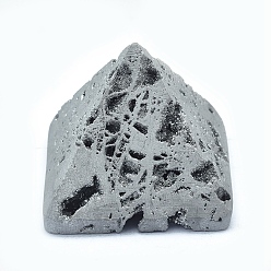 Platinum Plated Electroplated Natural Druzy Geode Quartz Home Display Decorations, Pyramid, Platinum Plated, 50x50x49mm