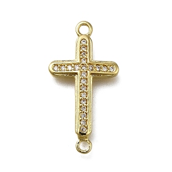 Настоящее золото 18K Подвески-крестики из латуни с прозрачным кубическим цирконием, долговечный, стойки покрытие, без свинца и без кадмия, реальный 18 k позолоченный, 25x13x2.8 мм, отверстие : 1.6 мм