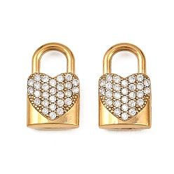 Настоящее золото 18K 304 микро нержавеющей стали прокладывать Цирконом подвески, замковые прелести, ионное покрытие (ip), реальный 18 k позолоченный, 14x8.5x3.5 мм, отверстие : 5x4 мм