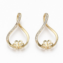 Прозрачный Латунная микропаве из прозрачного кубического циркония, для полуразрушенной бусины, без никеля , лента Мебиуса с цветком, реальный 18 k позолоченный, прозрачные, 27x16x5 мм, отверстие : 3x5.5 мм