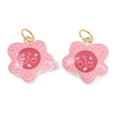 Цветок Печатные подвески из непрозрачного акрила, с петлями из нержавеющей стали, золотые, , 21x20.5x9.5 мм, Перейти кольцо: 7x0.7 мм, внутренний диаметр: 5.7 мм