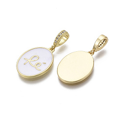 Белый Латунные микропаве прозрачные подвески с фианитом, с эмалью, овальные, реальный 18 k позолоченный, без никеля , белые, 26x13x5.5 мм, отверстие : 3x4 мм