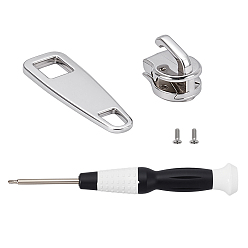 Нержавеющая Сталь Цвет 1 аксессуары для сумок и одежды, комплекты компонентов на молнии, 304 бегунки застежек-молний из нержавеющей стали и сплава, с отверткой и винтом, цвет нержавеющей стали, 15x12.5x14 мм