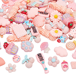 Pink 92Pcs 23 Style Resin Cabochons, Flower & Cookie & Clouid & Chocolate & Cherry & Bunny & Heart & Lollipop & Sheep & Cupcake & Biscuits & Donut & Footprint & Ice Cream & Scallop & Bottle & Cake, Pink, 4pcs/style