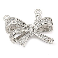 Platinum Rack Plating Brass Micro Pave Cubic Zirconia Pendants, Cadmium Free & Lead Free, Bowknot, Platinum, 18x21x5mm, Hole: 1.4mm