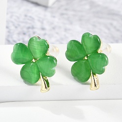 Лайм Литые глаза кота серьги, клевер, желто-зеленые, 15.5x12 мм