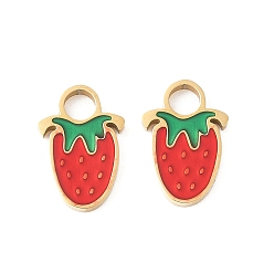 Клубника 304 из нержавеющей стали шармы эмали, ионное покрытие (ip), золотые, клубника, 10.5x7x1 мм, отверстие : 2 мм