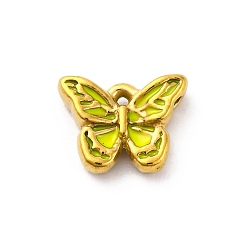 Желто-Зеленый 304 нержавеющей стальной эмали подвески, ионное покрытие (ip), реальный 18 k позолоченный, бабочка, желто-зеленый, 8.5x11x3 мм, отверстие : 0.8 мм