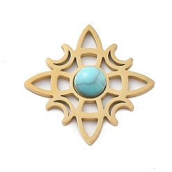 Настоящее золото 18K Синтетические бирюзовые подвески, прелести троичного узла, с 304 установками из нержавеющей стали, реальный 18 k позолоченный, 20x20x3 мм, отверстие : 2x2.5 мм