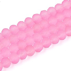 Бледно-Розовый Нити стеклянных бусин, покрытых матовой краской для выпечки, рондель, граненый(32 граненый), розовый жемчуг, 6~6.5x5 мм, отверстие : 1.2 мм, около 80~85 шт / нитка, 38~40 см