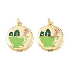 Настоящее золото 18K Латунь эмаль подвески, плоский круглый с подвесками в виде листьев, долгоиграющий, стойки покрытие, без свинца и без кадмия, с целью перехода в кольце, реальный 18 k позолоченный, 20x18x1.5 мм, Перейти кольцо: 5x1 мм, внутренний диаметр: 3.5 мм