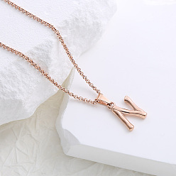 Letter N Ожерелья с подвесками из нержавеющей стали с буквами для женщин и мужчин, розовое золото , Письмо N