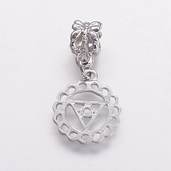 Platinum Alloy European Dangle Charms, Large Hole Pendants, Chakra, Visuddha, Platinum, 28mm, Pendant: 17.5x14.5x1mm, Hole: 4mm