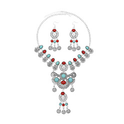 Античное Серебро Комплекты из ретро-монет с подвесками и серьгами из искусственной бирюзы, сплав ювелирных изделий, античное серебро, 510 мм