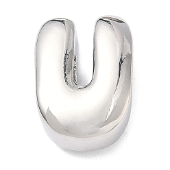 Letter U Латунные бусины с инициалами, платина, долговечный, стойки покрытие, без свинца и без кадмия, Буква U, 21x15.5x6.5 мм, отверстие : 8.5x4.5 мм