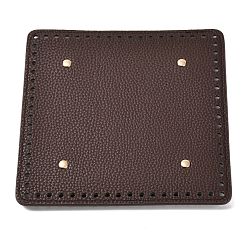Coconut Brown Imitation PU Leather Bottom, Square with Round Corner & Alloy Brads, Litchi Grain, Bag Replacement Accessories, Coconut Brown, 19x19.1x0.4~1.1cm, Hole: 5mm