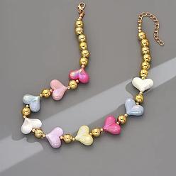 Разноцветный Женские ожерелья из сплава с пластиковыми круглыми бусинами в форме сердца из CCB-пластика, золотые, красочный, 16.54 дюйм (42 см)