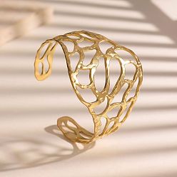 Golden 304 Stainless Steel Hollow Leaf Wide Open Cuff Bangles for Women, Golden, Inner Diameter: 2.36 inch(6cm)