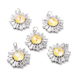 Champagne Yellow Brass Micro Pave Cubic Zirconia Pendants, Long-Lasting Plated, Real 18K Gold Plated with Glass, Snowflake, Champagne Yellow, 21.2x17.5x6.7mm, Hole: 3.6mm