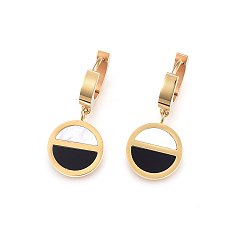 Золотой 304 серьги из нержавеющей стали из нержавеющей стали, с оболочкой, плоско-круглые, золотые, 31 мм, кулона: 16.5x13x2 мм, контактный: 1 мм