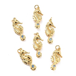 Real 18K Gold Plated Brass Micro Pave Cubic Zirconia Pendant, Long-Lasting Plated, Sea Horse, Real 18K Gold Plated, 22x10x4.5mm, Hole: 2.6mm