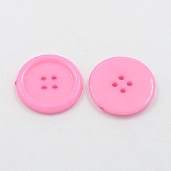Pink Acrylic Sewing Buttons, Plastic Shirt Buttons for Costume Design, 4-Hole, Dyed, Flat Round, Pink, 25x3mm, Hole: 2mm