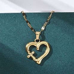 Сердце 201 ожерелье из нержавеющей стали для женщин, золотые, крест сердце, 15.79 дюйм (40.1 см)