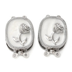 Платина Латунный микропаве, прозрачный кубический цирконий, с эмалированными застежками-коробочками, без кадмия, без никеля и без свинца, прямоугольник с рисунком розы, 2 нитей, 4-луночное, платина, 19.5x13x8 мм, отверстие : 1 мм