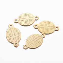 Golden Ion Plating(IP) 304 Stainless Steel Links connectors, Oval with Cross, Golden, 16x9x0.8mm, Hole: 1mm