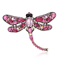 Fuchsia Alloy Rhinestone Brooches for Backpack Clothes, Dragonfly, Fuchsia, 95x75mm
