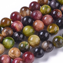 Разноцветный Природных тигровый глаз бисер нитей, окрашенная и подогревом, круглые, красочный, 8 мм, отверстие : 1 мм, около 47 шт / нитка, 15.1 дюйм (38.5 см)