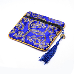 Mixed Color Rectangle Silk Pouches, with Coin Beads & Tassel Decorations, Mixed Color, 12x12x0.4cm