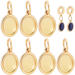 Chapado en Oro Real 18K 20 piezas 304 engastes de cabujón colgante de acero inoxidable, con anillos de salto, oval, real 18 k chapado en oro, Bandeja: 8x6 mm, 12x8x2 mm, agujero: 4 mm
