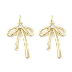 Настоящее золото 18K Подвески из латуни с покрытием из прозрачного кубического циркония, с целью перехода в кольце, долговечный, без свинца и без кадмия, бантом, реальный 18 k позолоченный, 19x13x2.5 мм, отверстие : 3.4 мм