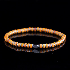 Оранжевый Мужские эластичные браслеты из окрашенной натуральной императорской яшмы и синтетических немагнитных гематитовых бусин., плоско-круглые, оранжевые, регулируемый