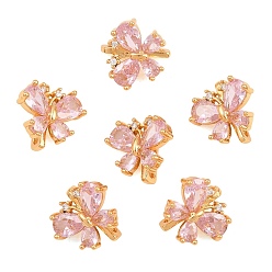 Pink Barres d'espacement en laiton micro-pavé de zircone cubique Shegrace Butterfly, sans cadmium et sans plomb et sans nickel, plaqué longue durée, réel 18 k plaqué or, rose, 12x12.5x7mm, Trou: 1.6mm