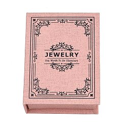 Pink Магнитные держатели для украшений из бумаги с цветочным принтом, футляры для хранения колец, серег, ожерелий, браслетов, с губкой внутри, прямоугольные, розовые, 9.15x7.05x3.6 см