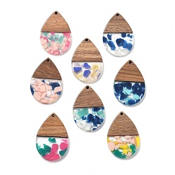 (52) Непрозрачная лаванда Подвески из смолы и ореха, слеза, разноцветные, 36.5x24.5x2.5 мм, отверстие : 2 мм