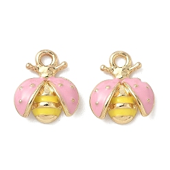 Pink Сплав эмали прелести, золотой свет, божья коровка, без кадмия, без никеля и без свинца, стойки покрытие, розовые, 13x11.5x3.5 мм, отверстие : 2 мм