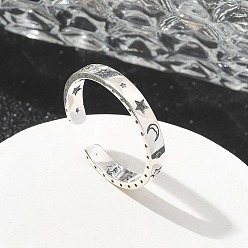 Звезда Открытые манжеты из стерлингового серебра для женщин, античное серебро, звезда, 3 мм, регулируемый