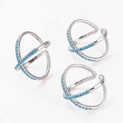 Темно-Голубой Латунные микро проложить манжеты кольца кубического циркония, открытые кольца, крест крест кольца, двойного кольца, х кольца, долговечный, платина, глубокое синее небо, размер США 7 1/4 (17.5 мм)