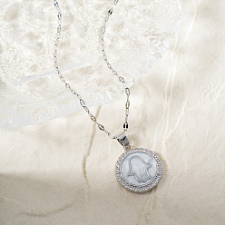 Серебро Изысканные латунные микропаве прозрачные кубические цирконии плоские круглые с хамсой подвески на руку ожерелья, белой эмалью, серебряные, 15.75 дюйм (40 см)